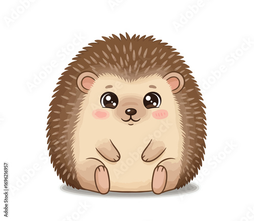 Cute Cartoon Hedgehog: A charming illustration of a happy, cartoon hedgehog with soft, inviting features, perfect for conveying warmth and friendliness. 