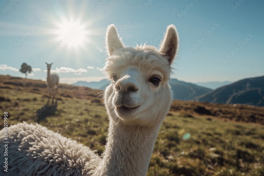 Obraz premium Alpaca basking in bright sunlight