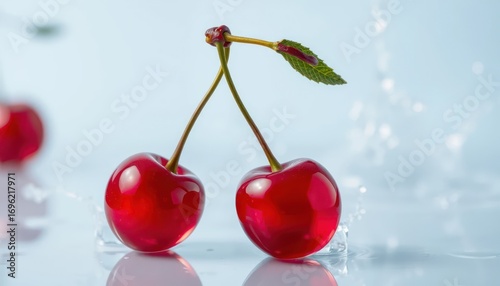 Wallpaper Mural Close-up of Fresh Juicy Cherries on a Light Background Torontodigital.ca