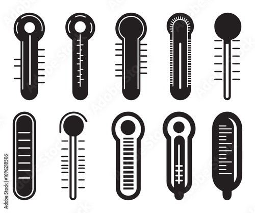 Thermometer Icon Set – Temperature Vector Symbols. Medical and Weather Thermometer Icons.