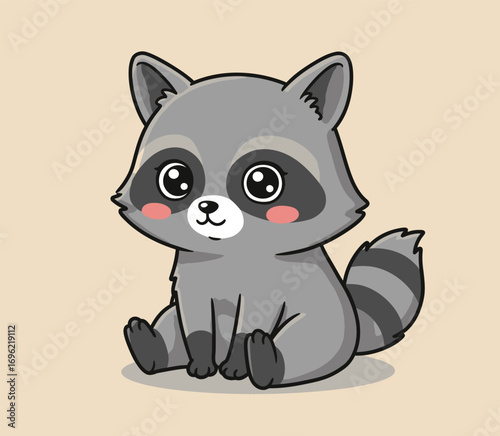 Cute Raccoon Illustration: An adorable cartoon raccoon sitting contentedly, showcasing its striking features and endearing demeanor, perfectly illustrating the charm of wildlife.