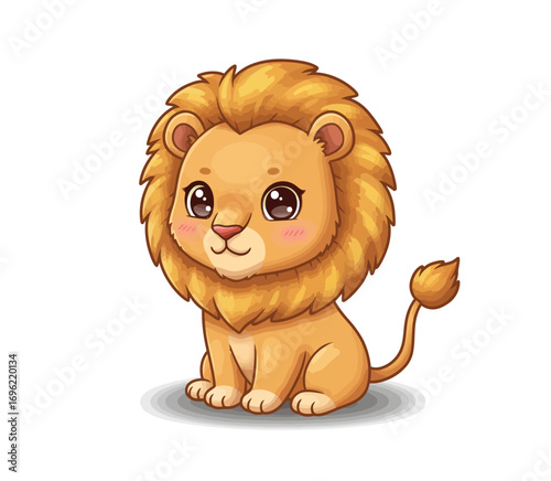 Adorable Lion Cub Illustration: A cute illustration depicts a charming lion cub with a fluffy mane, big eyes, and a delightful smile, exuding a sense of playful sweetness. 
