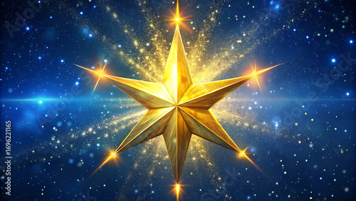 Wallpaper Mural Bright golden christmas star glowing in deep blue background holiday seasonal light illustration for christmas decoration and greeting card design   Torontodigital.ca