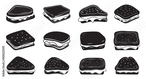 Toast Sandwich Icon Set – Breakfast and Snack Vector Symbols. Bakery and Meal Vector Collection.