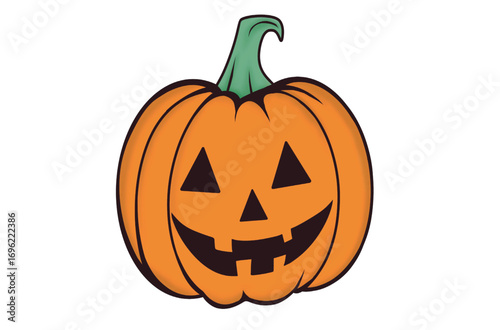 Smiling Jack-o'-lantern illustration: A cheerful Halloween pumpkin carved with a toothy grin, rendered in a vibrant illustrative style to evoke festive joy. 