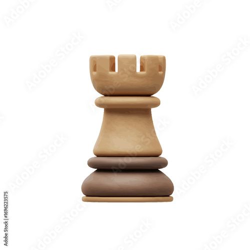 3D Render of a Beige and Brown Chess Rook Piece Strategy Game Business Concept