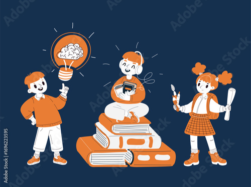 Cartoon vector illustration of a hand holding a gear, symbolizing engineering, teamwork, mechanics, and problem-solving against dark background
