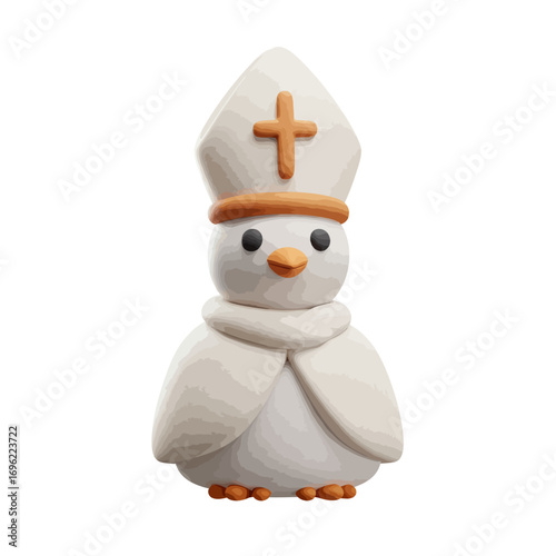 3D Render of Cute Bird Wearing Pope Hat Religious Cartoon Character Holy Bird Mascot