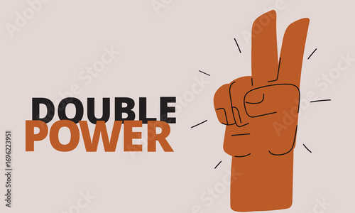 Cartoon vector illustration of a hand showing two fingers, symbolizing peace, victory, duality, and counting against dark background