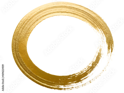Golden brush stroke circle isolated on transparent background