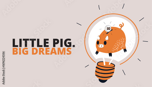 Vector illustration of a piggy bank inside a light bulb, symbolizing savings, ideas, financial planning, and creativity