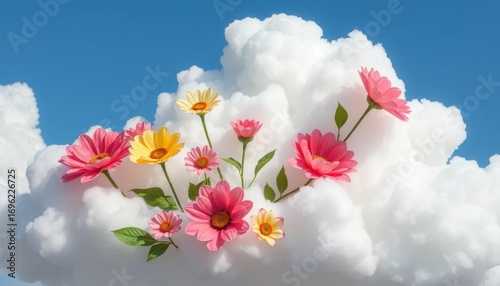 Wallpaper Mural Colorful Flowers Blooming Among Fluffy Cloudscapes Torontodigital.ca