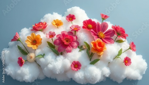 Wallpaper Mural Colorful flowers blooming on a fluffy cloud in the sky Torontodigital.ca