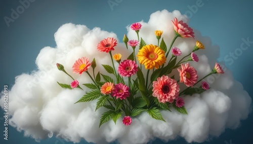 Wallpaper Mural Colorful Flowers Blooming on Cloud Featuring Bright Petals Torontodigital.ca