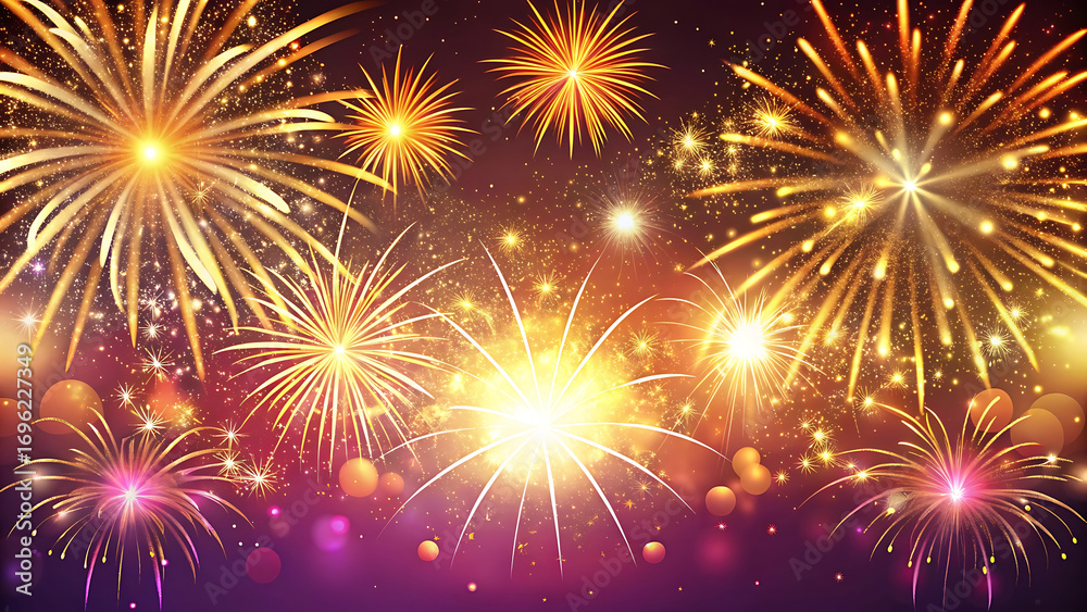 Naklejka premium Glittering new year celebration background with fireworks vector illustration on white background 