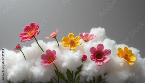 Wallpaper Mural Colorful Flowers Emerging from Cotton Clouds in a Dreamy Sky Torontodigital.ca