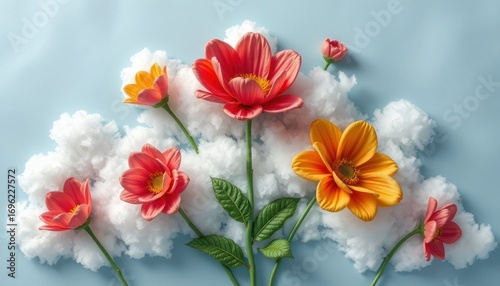 Wallpaper Mural Colorful Flowers Surrounded by Soft Clouds in Sky Torontodigital.ca