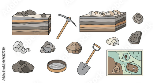 Geology Exploration Tools and Rock Samples Scientific Research and Earth Science Discovery