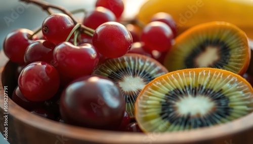 Wallpaper Mural Colorful Fresh Fruit Bowl with Red Grapes and Kiwi Slices Torontodigital.ca