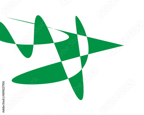 Dynamic green abstract design with flowing lines and checkerboard pattern, perfect for modern branding, logo creation, or website backgrounds, evoking energy and innovation.