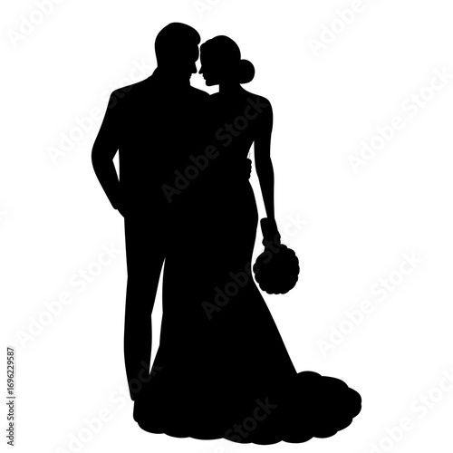 bride and groom silhouette, vector
