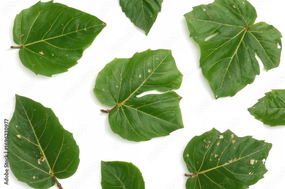 Fototapeta premium Precise clipping path of Bougainvillea glabra blossoms isolated on a white backdrop, highlighting the vivid leaf texture and form for versatile design application.