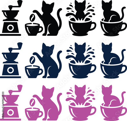 Coffee grinder cat cup splash coffee bean