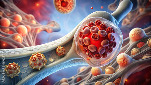 Medical illustration of bone disease with blood cells vector illustration on white background  