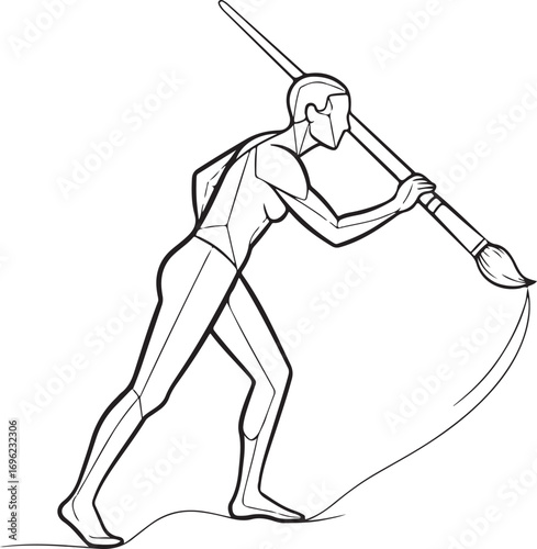 Vector art of artist painting with a large brush