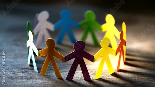 Diverse Colorful Paper Cutouts Forming Unity Circle on Table - Diverse colorful paper cutouts