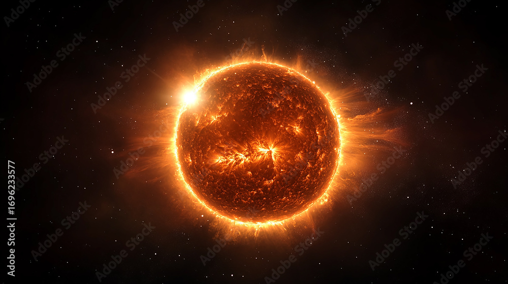 Obraz premium Close-up of the Sun with Solar Flares in Deep Space