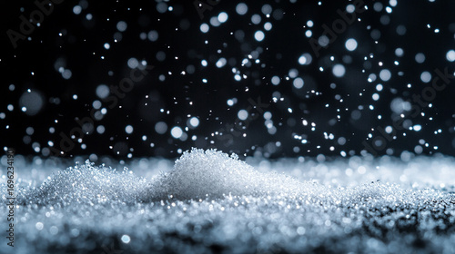 Sparkling Snowflakes and Frost on Dark Surfac