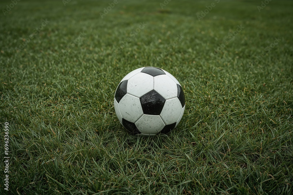 Fototapeta premium A football resting on vibrant green turf