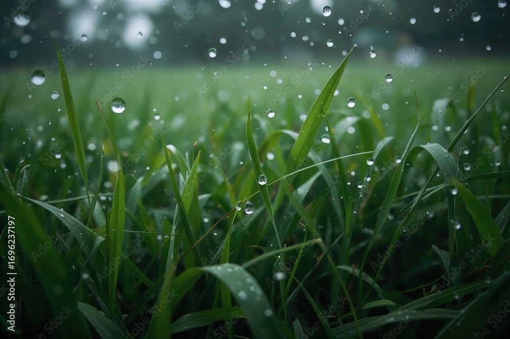 Obraz premium A light drizzle brings out multiple tones of green in the grass