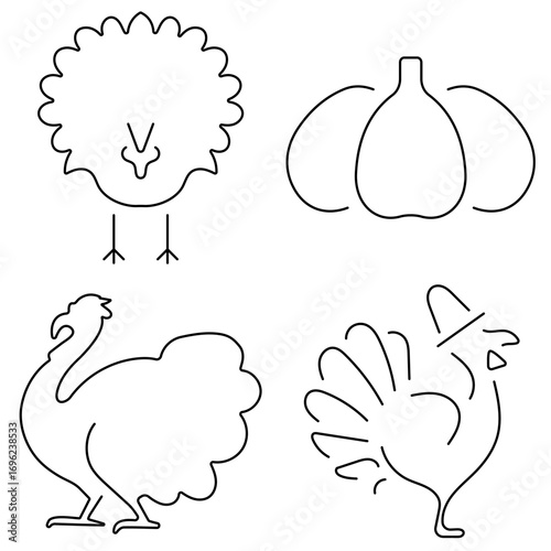 Group of black thanksgiving day icons on a white background. Vector illustration.