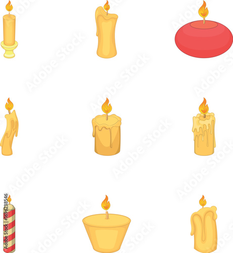 Candles in different shapes icons set