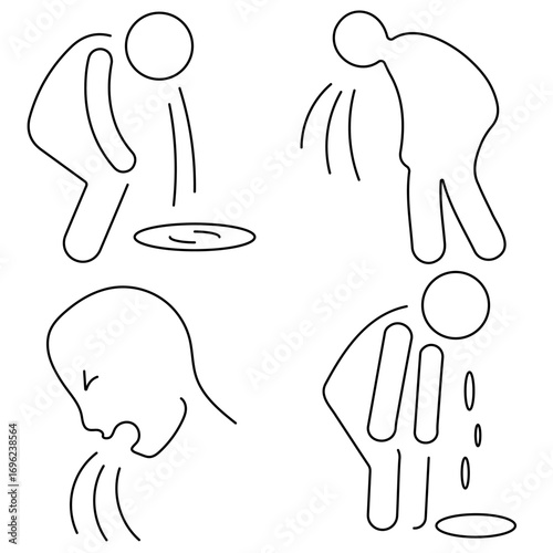 Group of black vomit icons on a white background. Vector illustration.
