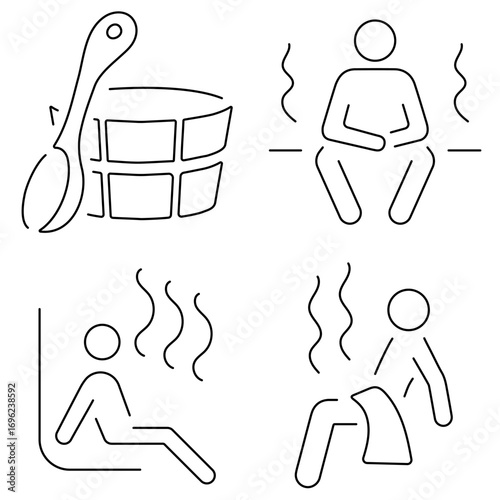 Group of black sauna icons on a white background. Vector illustration.