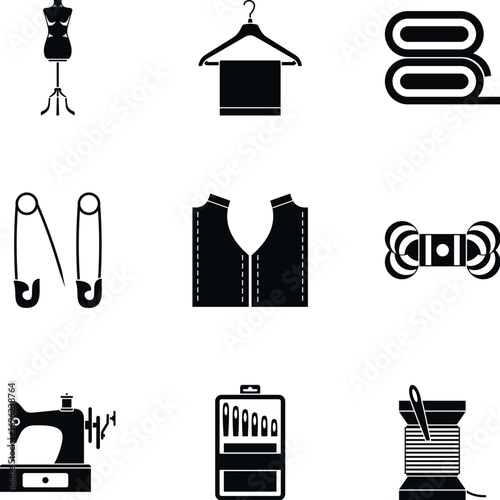 Range of tools for dressmakers icons set