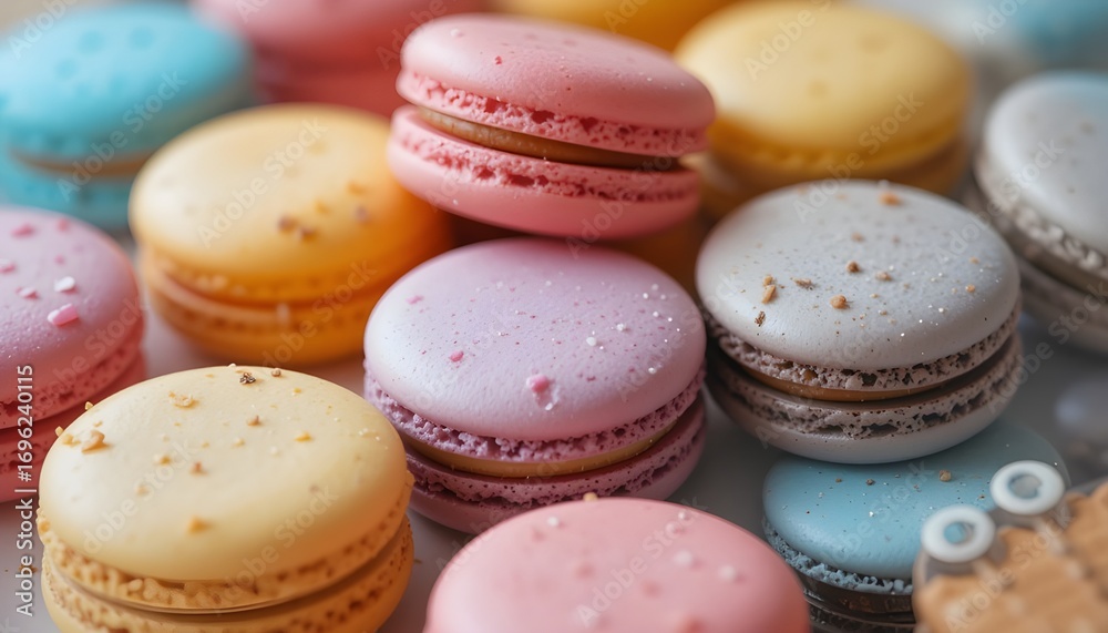 Fototapeta premium Closeup of colorful macarons on plate 