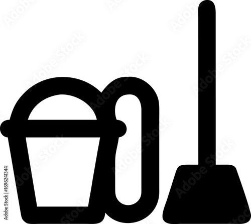Iconic cleaning tools a bucket and broom, symbolizing cleanliness and household chores