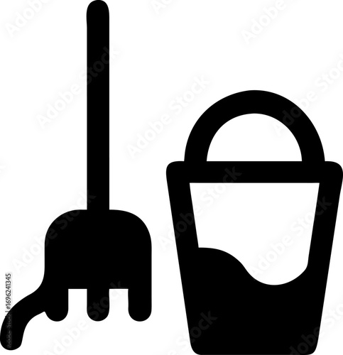 Cleaning Supplies Icon A Detailed Vector Depiction of a Mop and Bucket, Ready for Household Chores