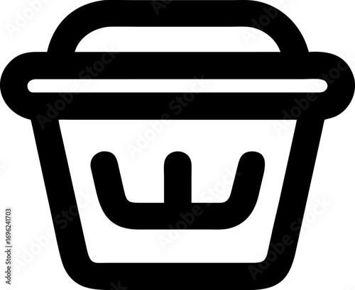 Minimalist black line art icon illustrating a lidded container, symbolizing portable food or drink, perfect for concepts of takeout, convenience, and modern graphic design elements
