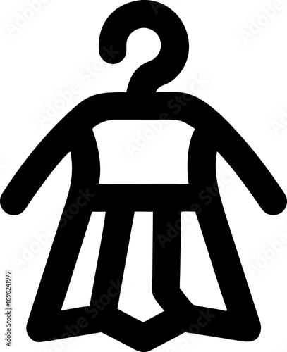 Clean and modern line art illustration of a dress hanging on a clothes hanger, a universal sign for apparel and wardrobe concepts