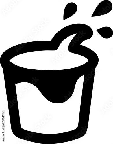 Black silhouette icon showing a paint can or a cup with a dynamic liquid splash, isolated on a white background for design elements