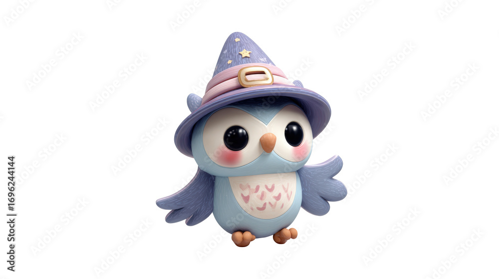Fototapeta premium 3d Halloween day with a flying cute owl wearing a witch hat