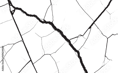 Abstract Cracked Surface Texture with Black Lines on White Background Pattern