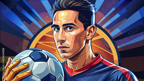 Close-up portrait of male soccer player holding football. Isolated background reflects teamwork, sport, and passion.
