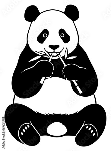 Panda silhouette nibbling bamboo