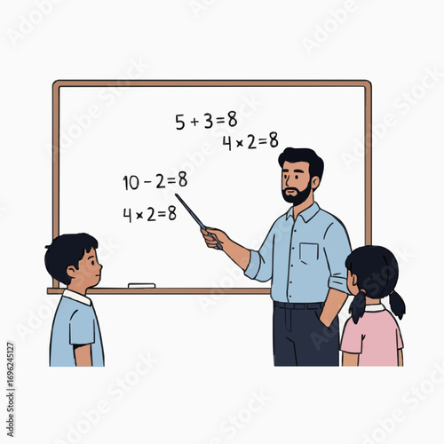 male teacher and students